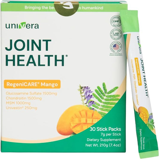 Univera RegeniCARE, Glucosamine, Chondroitin, MSM, Univestin, Joint Health, Joint Support, Easy to Carry (30ct, 7g Individual Packets)