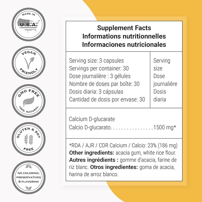 Supersmart - Calcium D-Glucarate 1500 mg Per Day - Antioxidant & Detox Supplement | Non-GMO & Gluten Free - 90 Vegetarian Capsules