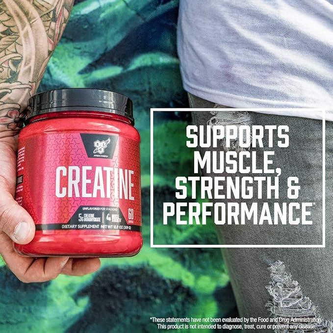 BSN Micronized Creatine Monohydrate Powder, Unflavored, 60 Servings, Supports Muscle Strength, 5g (5000mg) per Servings,Pure & Gluten Free, 5g (5000mg) per Servings