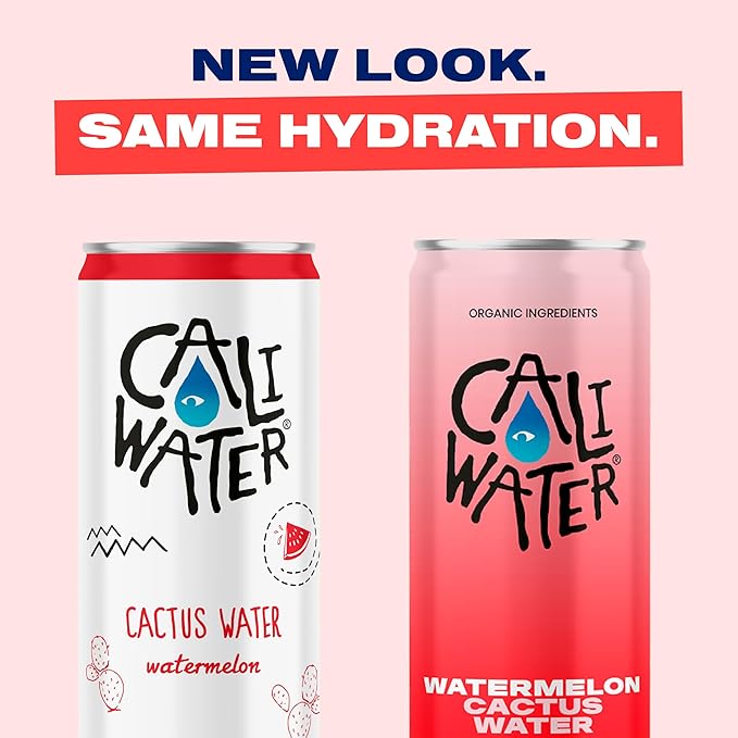 Caliwater - Organic Cactus Water - Watermelon - 5g Sugar, 35 Calories - Half Sugar of Coconut Water - Natural Plant Based Hydration - Skin Care, Electrolyte Drinks - Flavored Water Beverages - 12 Cans
