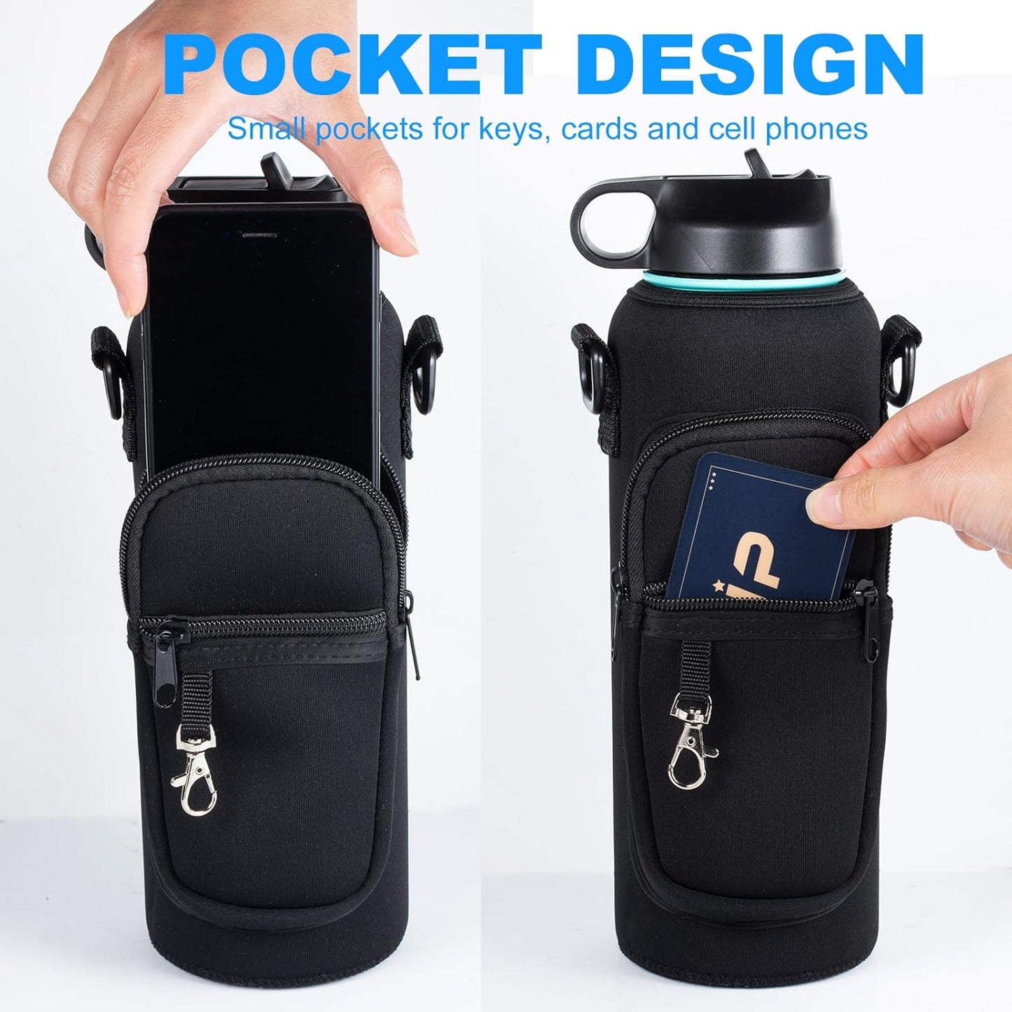 Water Bottle Holder with Strap for Hydroflask 32oz 40oz, Carrier Sling Bag with Phone Pocket Water Bottle Sleeve for Men Women Hiking Camping Travelling