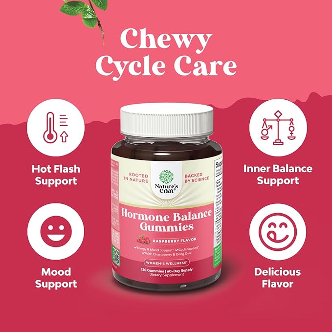 Hormone Balance for Women Gummies of All Ages - PMS Support Supplement for Women to Support Menstrual Cycle & Hormonal Balance Menopause & Mood Swings with Vitamin B6 & Dong Quai - 120 Chews