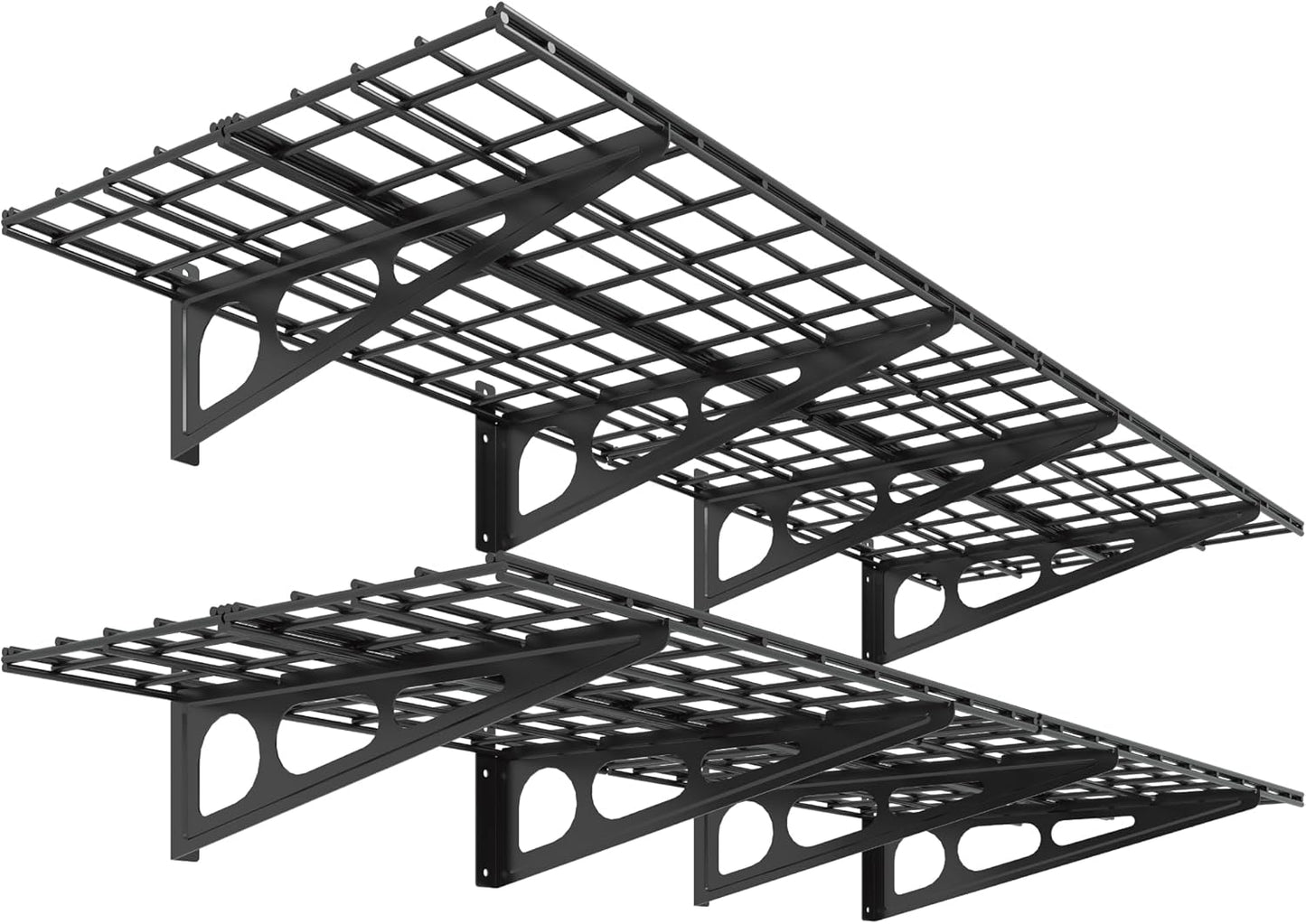 FLEXIMOUNTS 2-Pack 2x6ft Garage Shelving 24-inch-by-72-inch Wall Shelf Garage Storage Rack Floating Shelves, Black, Classic Series