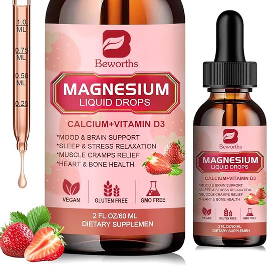 Magnesium Liquid Drop, Magnesium Glycinate Supplement Complex with Magnesium Taurate, Citrate, Calcium, Potassium, Vitamin, Zinc - Support Relaxation, Energy and Bowel Health