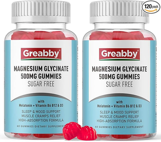 Magnesium Glycinate Gummies 500mg for Adults Sleep Support, Chewable Magnesium Gummies for Women & Men, Muscle Relief & Magnesium Supply (120 Gummies)