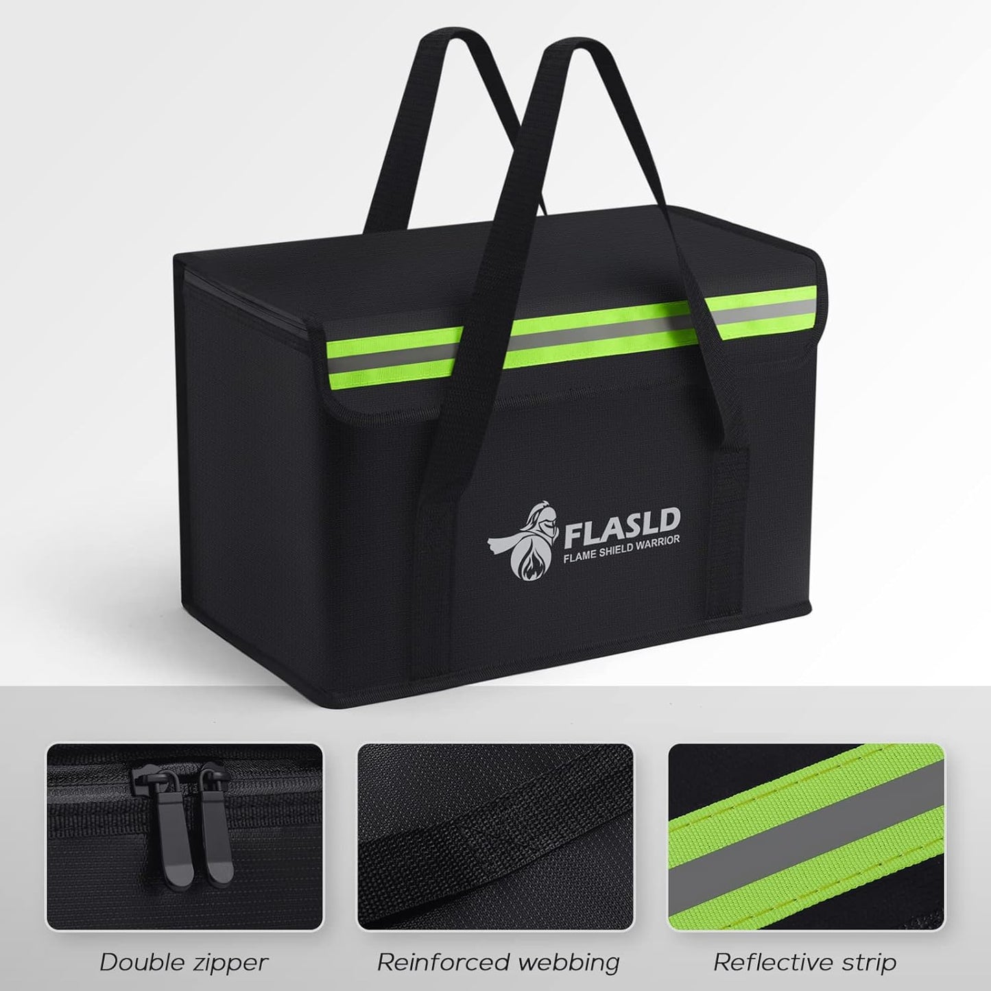 FLASLD Large Fireproof Lipo Bag for 100Ah Lithium Battery Storage and Charging, 14 x 7.8 x 9.5in Waterproof Box for Documents and Valuables
