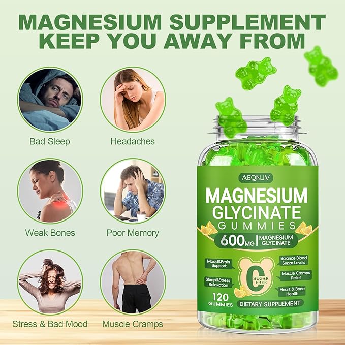 Magnesium Glycinate Gummies 600mg for Women and Men, High Absorption Magnesium Glycinate with Vitamin D, B6, and CoQ10 for Calm Support & Sleep, Sugar Free, Vegan, 60 Days Supply