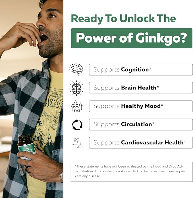 SoActive Ginkgo Biloba with GinkgoSelect® Phytosome | Clinically Studied Enhanced Absorption for Brain, Heart & Memory Support – 180 mg – Helps Maintain Circulation & Cognitive Health (60 Capsules)