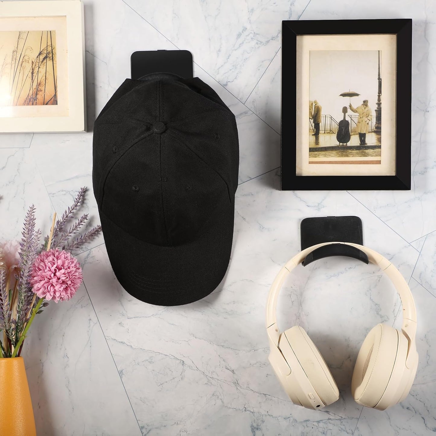 Headphone Wall Hangers Adhesive Gaming Headset Holder Hooks for Wall Mount Strong Universal Stand Hooks for Most Headphone Controller, Hat, Baseball Caps, Door, Closet(Black,60 Pcs)