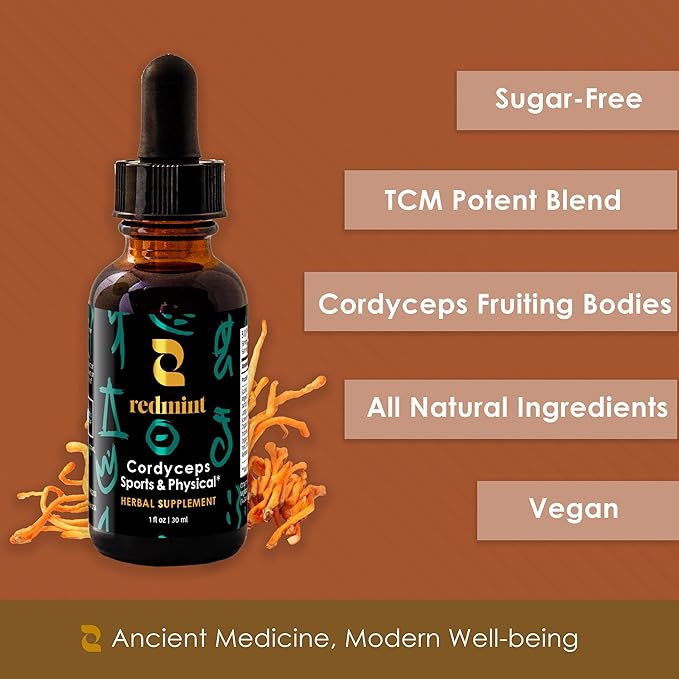 Redmint Cordyceps Mushroom Herbal Tincture -Sports & Physical | Rooted in Ancient TCM Wisdom | Organic Energy & Stamina Support Mushroom Blend Supplement | Natural Endurance & Immune Support | 1 Fl oz
