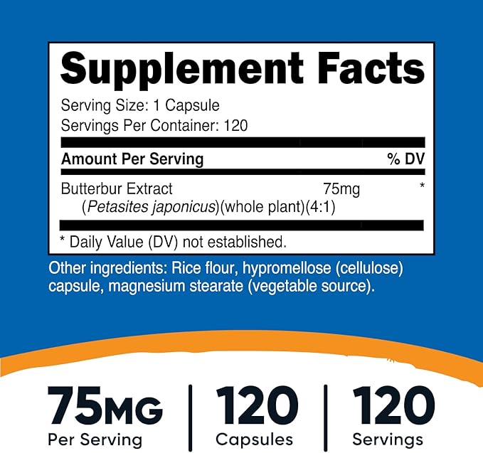 Nutricost Butterbur Extract Capsules (75mg) 120 Capsules - Gluten Free, Non-GMO, Vegetarian Friendly