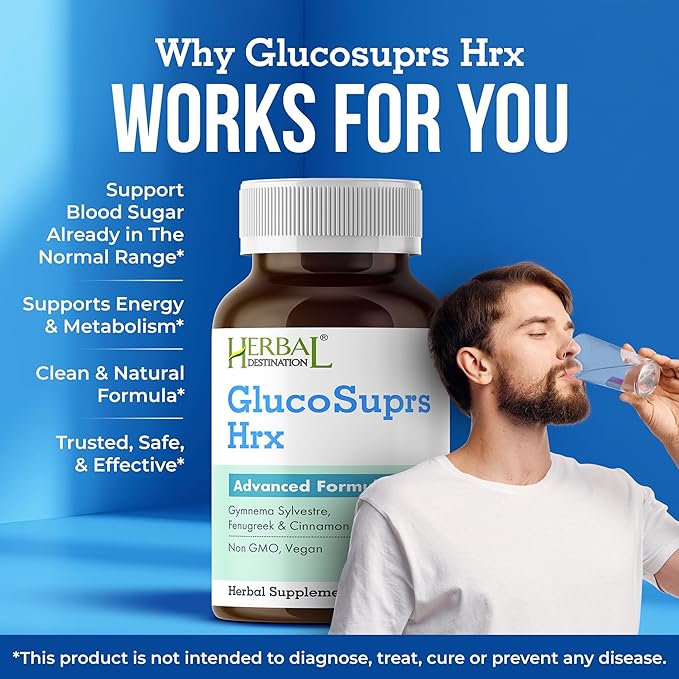 GlucoSuprs Hrx - Gymnema, Bitter Melon, Salacia, Fenugreek, Cinnamon and Jambolan - 60 Capsules