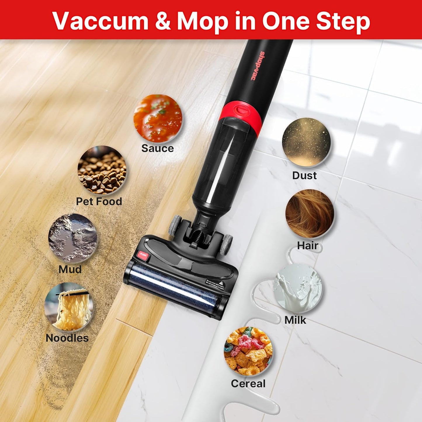 Shop-Vac Wet Dry Vacuum Cleaner and Mop, 15000Pa Vacuum Mop All in One, Lightweight Multi-Surface Cleaner with Self-Cleaning, LED Display & Voice Prompts