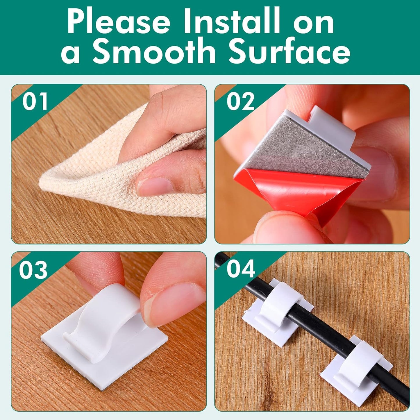 Namalu 60 Pieces Mini Cable Clips Hooks Christmas Light Clips Self Adhesive Light Hooks Cord Clips for Desk Outdoor String Lights(Large,White)