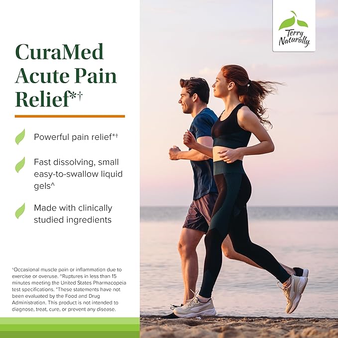 Terry Naturally CuraMed Acute Pain Relief - Supplement with BCM-95 Curcumin & BOS-10 Boswellia - Black Sesame Seed Oil to Support Relief of Occasional Discomfort - 120 Liquid Gels
