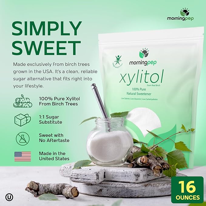 Morning Pep Pure Birch Xylitol (Keto Diet Friendly) Sweetener with no aftertaste 1 LBs (Not From Corn) NON GMO KOSHER GLUTEN FREE PRODUCT OF USA. 16 Onces