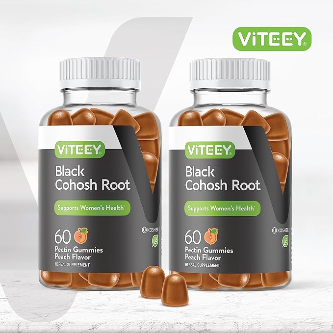 Viteey Black Cohosh Root Gummies - Menopause Relief for Hot Flashes and Night Sweats - Vegan, Gluten Free, Non-GMO - 120 Count