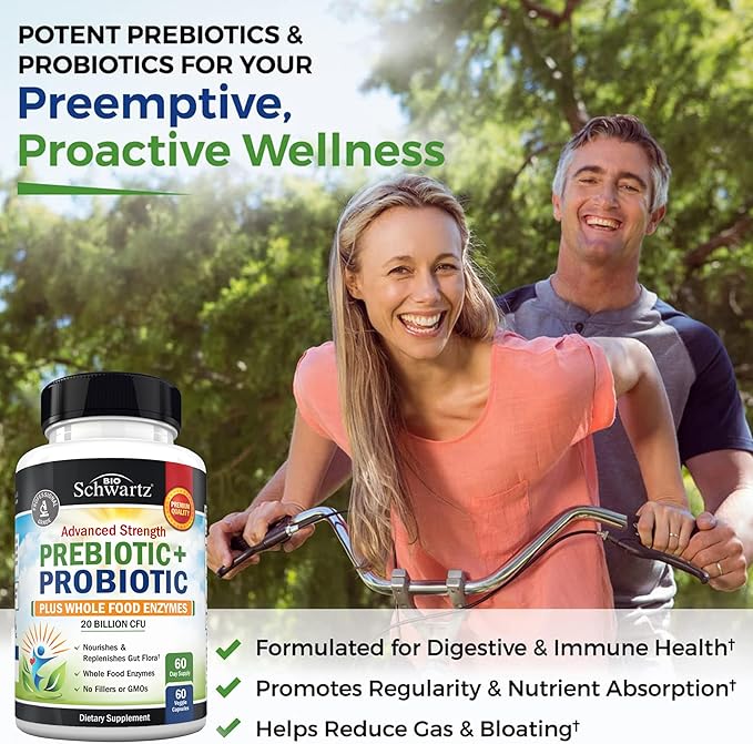 Advanced Prebiotics and Probiotics for Women & Men, Immune, Digestive & Gut Health with L. Reuteri, Inulin Fiber, Digestive Enzymes, Non-GMO, Gluten-Free, Dairy-Free, 60 Capsules