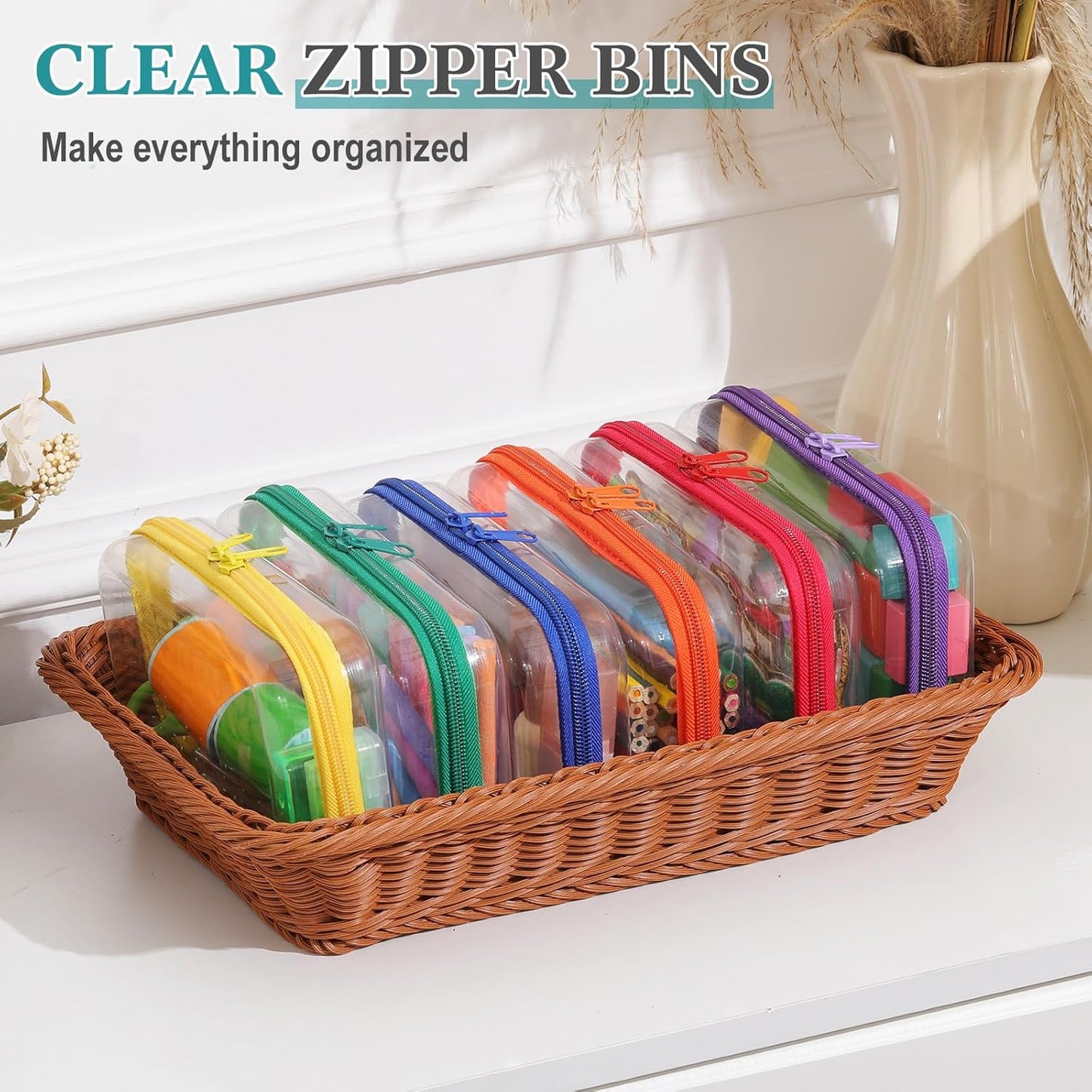 Sanwuta 6 Pcs Clear Hard Zipper Case Hard Plastic Zipper Pouches Transparent Makeup Bag Pencil Pouches for Travel Snacks Christmas Trinket Storage Organizer Box