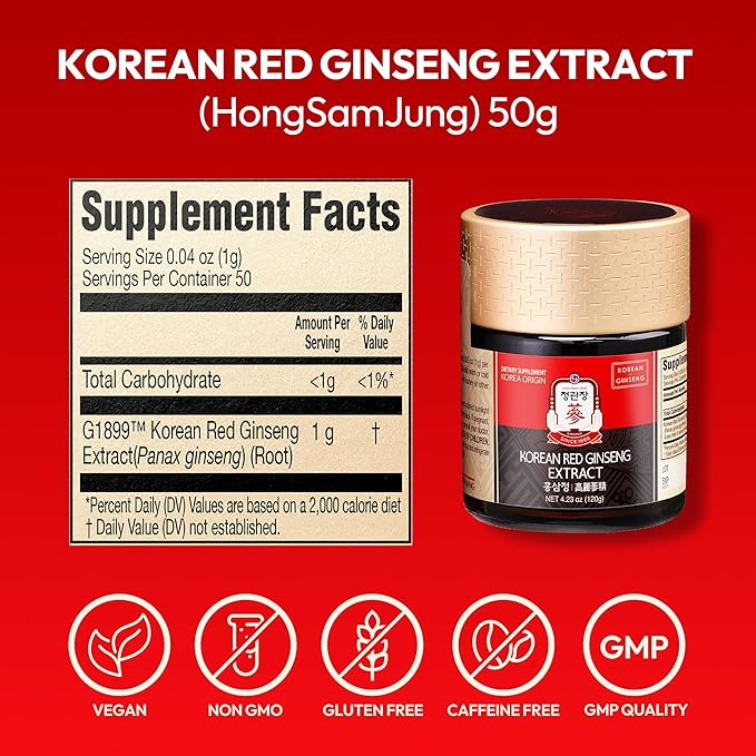 Korean Red Ginseng Extract Paste (Hong SAM JUNG) - Panax Ginseng Adaptogen Supplements - Energy Boost & Immune Support, Caffeine Free & Gluten Free (120g, 4.23 oz)