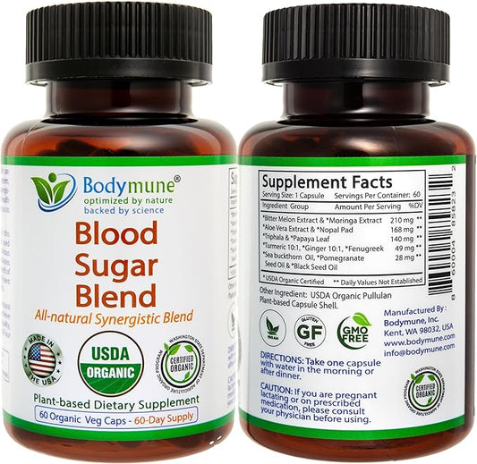 USDA Organic Blood Sugar Blend | Supports Healthy Metabolism* | with Bitter Melon, Moringa, Aloe Vera, Nopal, Papaya Extracts & More | 30-Day Supply | Vegan & Non-GMO | USA-Made