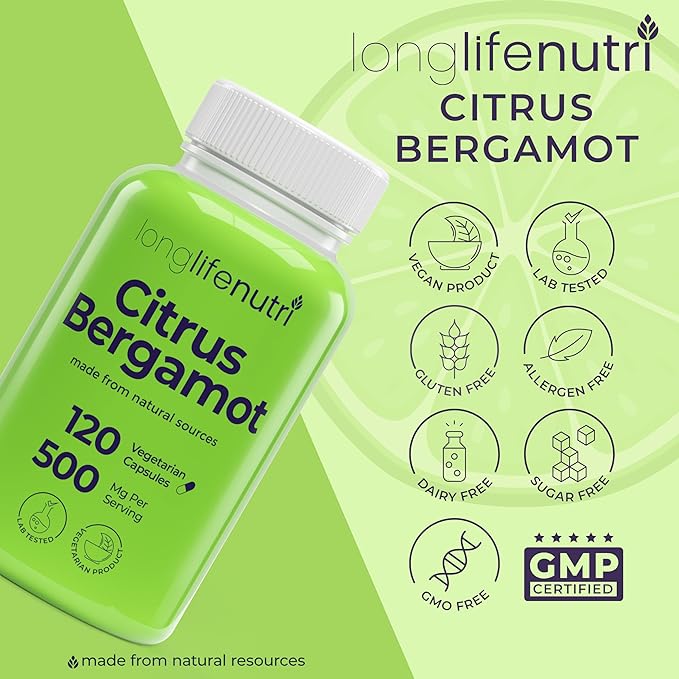 Citrus Bergamot Extract 500mg - 120 Vegetarian Capsules, 40% Polyphenolic Flavanones, 4-Month Supply, Plant-Based Anti-Oxidant, Tested, Made in USA