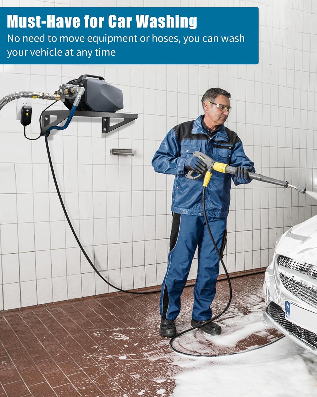 Heavy Duty Metal Pressure Washer Shelf, 20" x 12" Wall Mount Electric Pressure Washer Bracket Shelf, Fit for Garages Workshops Sheds