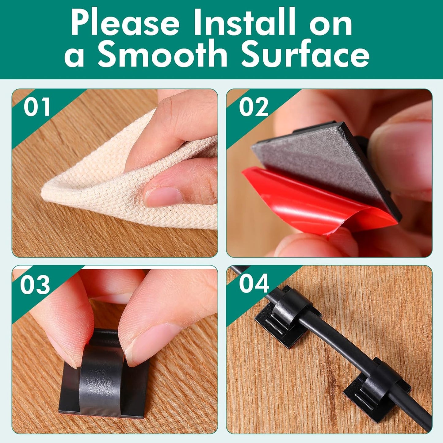 Namalu 60 Pieces Mini Cable Clips Hooks Christmas Light Clips Self Adhesive Light Hooks Cord Clips for Desk Outdoor String Lights(Large,Black)