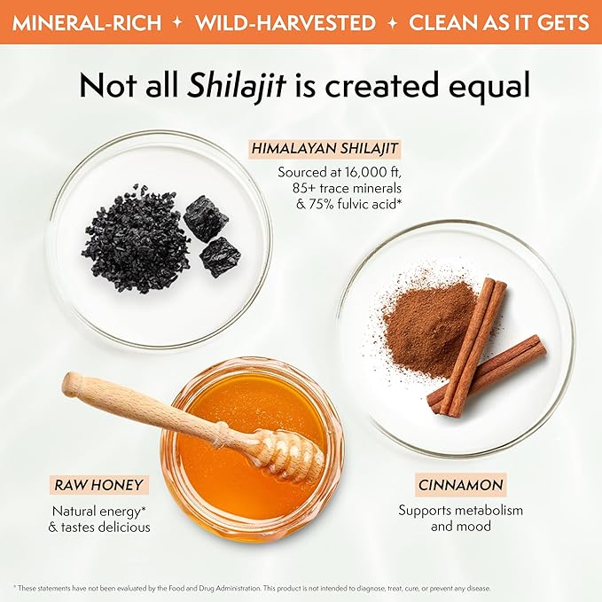 Pure Himalayan Shilajit for Men with Honey - Cinnamon, On-The-Go Energy Sticks & Immune Support for Women | 75%+ Fulvic Acid | 85+ Trace Minerals, 100% Natural, Pack of 30