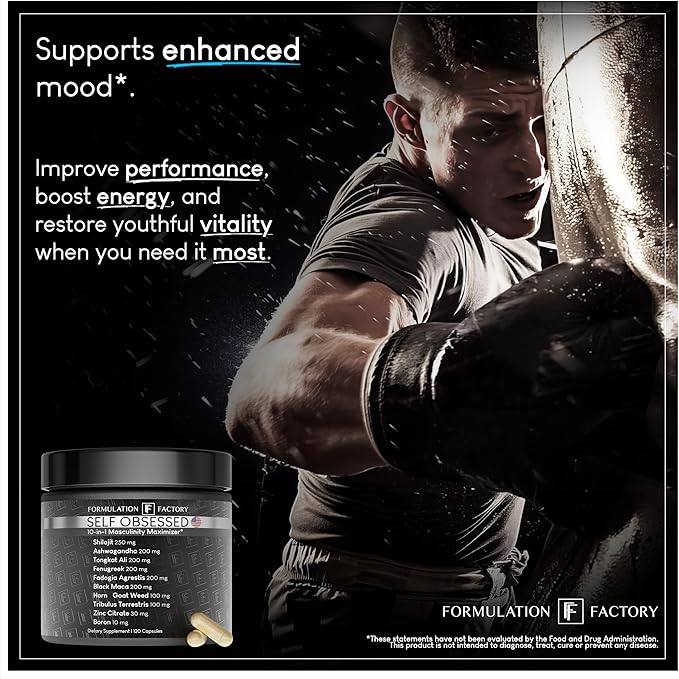 Self Obsessed 10 in 1 Masculinity Maximizer Supplement, Shilajit for Men, Tongkat Ali, Ashwaganda, Fenugreek & More, Muscle Growth, Energy Management, Strength, Recovery 4-Month Supply (Pack of 2)