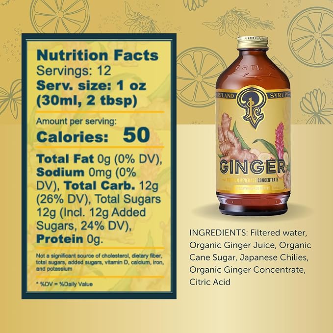 Portland Syrups Authentic Ginger Syrup - Intense Ginger Flavor with Slightly Hot Finish - Beverage Concentrate for Mocktails, Cocktails, Lattes, & Baking - 12 oz Bottle, 24 Servings (Pack of 2)