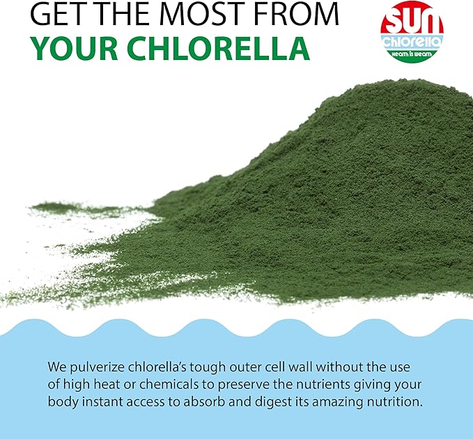 Sun Chlorella Powder Green Algae Superfood Supplement Supports Whole Body Wellness Immune Defense, Gut Health & Natural Energy Boost - Chlorophyll, B12, Protein, Non-GMO - 30 Packets