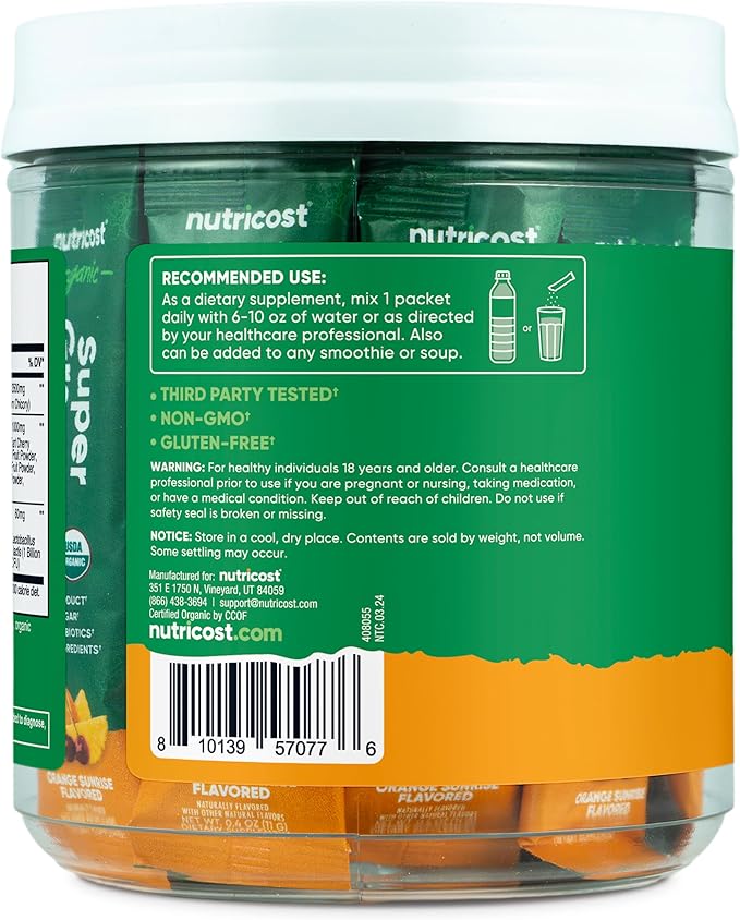 Nutricost Organic Super Greens (Orange Sunrise Flavored) 20 Stickpacks - Gluten-Free, Non-GMO