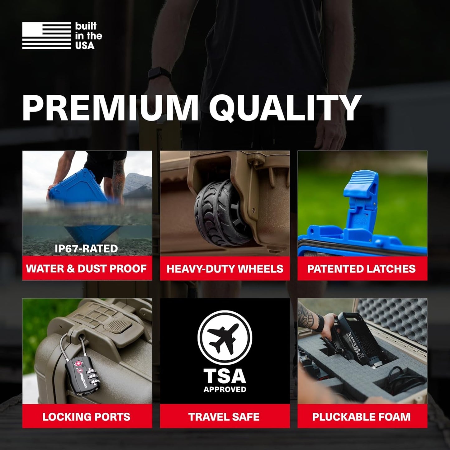 Condition 1 25" Large Rolling Hard Travel Storage Case Model 286 with Wheels and Handle, Waterproof TSA Friendly, Made in USA, 24.58"x19.58"x14.60" Yellow