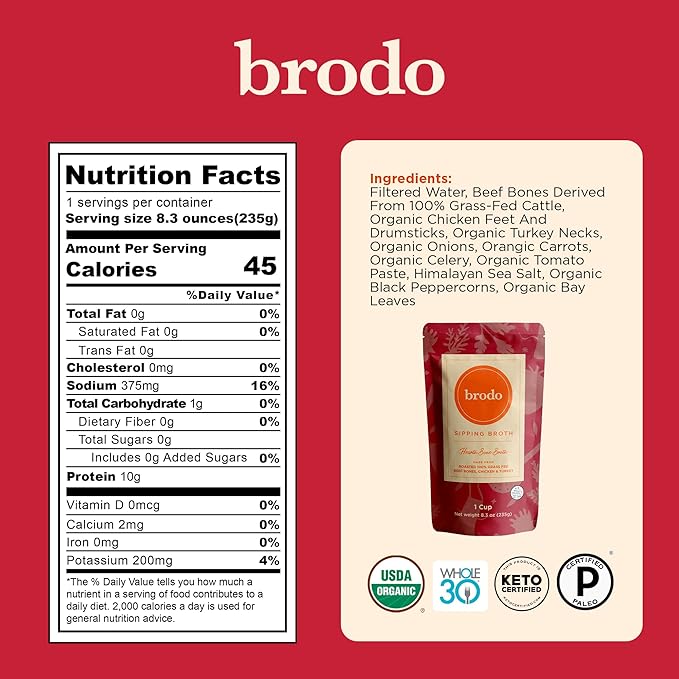 Brodo Classic Variety Pack with Collagen & Protein, Includes Organic Chicken, 100% Grass-Fed Beef, & Hearth Bone Broths for Sipping & Cooking, Nutrient-Dense & Slow-Simmered for Deep Flavor (6x 8.3oz)