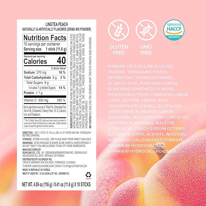 Doctor Developed Electrolyte Drink Mix - Peach Flavor | Rapid Hydration | Essential Vitamins | Oral IV Solution | Fast Recovery | Workout Drink | Party Recovery | Maximum Absorption | 10 Count
