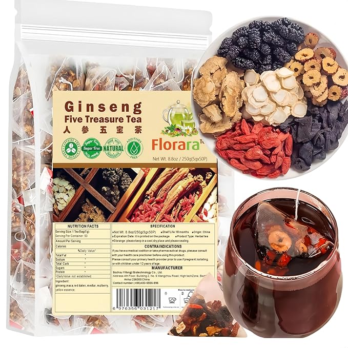Kidney Tea Formula Ginseng Six Treasure Tea for Detox |50 Bags | 6 Precious Ingredients Formula | Support Kidney and Liver Health | For Men and Women