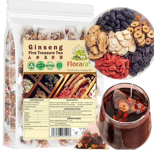 Kidney Tea Formula Ginseng Six Treasure Tea for Detox |50 Bags | 6 Precious Ingredients Formula | Support Kidney and Liver Health | For Men and Women