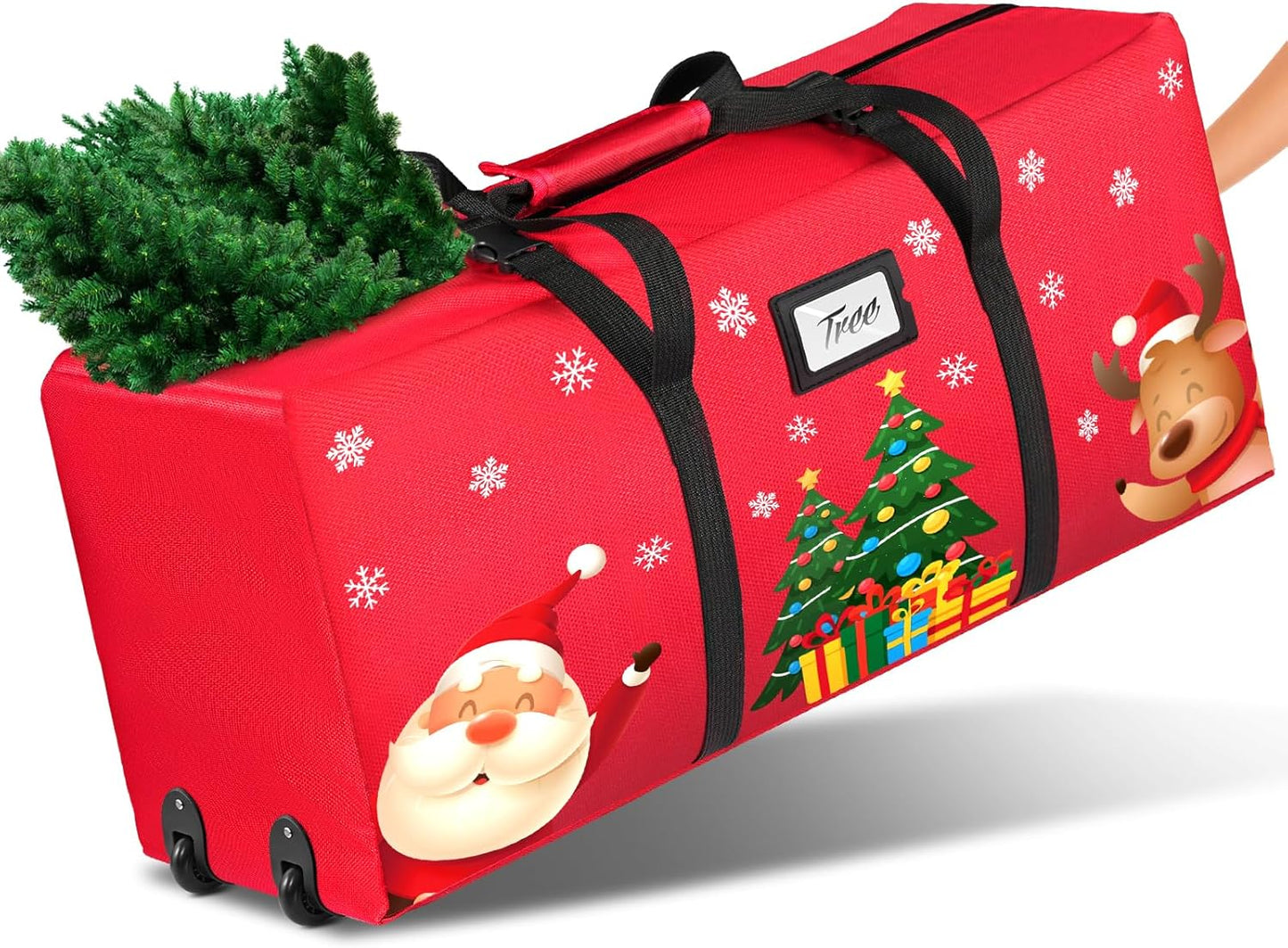Christmas Tree Storage Bag, Fits Up to 9Ft Xmas Disassembled Tree, Heavy Duty 600D Oxford Christmas Tree Bag Storage Box with Rolling Wheels & Handles, Large Tree Bags for Storage (Red)