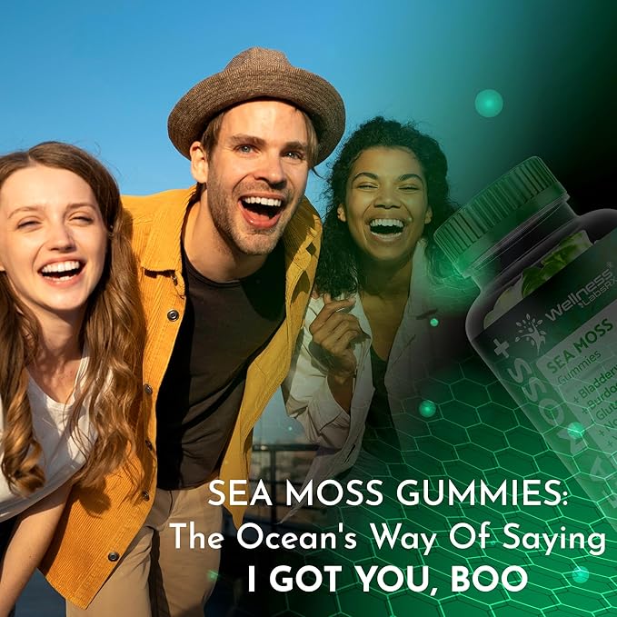 Sea Moss Gummies, 3200mg Irish Sea Moss Mixed Berry Flavor with Maximum Potency Bladderwrack and Burdock Root - Supports Skin, Energy and Immunity - 90 Count