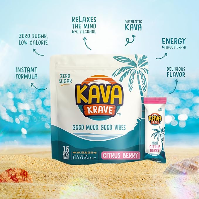 Citrus Berry Kava Drink Mix – 15 Pack for Natural Energy, Mood Support, Stress Relief & Nootropic Focus