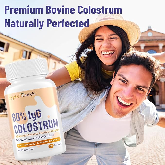 Bovine Colostrum Supplement Capsules 1300mg – Ultra-High 60% IgG + Lactoferrin & Probiotics – Gut, Joint & Immune Wellness – Swiss Grass-Fed Colostrum – 120 Capsules