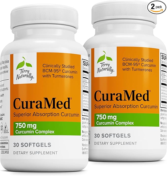 Terry Naturally CuraMed 750mg - Antioxidant Supplement for Brain & Heart Health - Supplement with High-Potency Curcumin Complex - Kidney, Liver & Immune Health Support - 30 Softgels (Pack of 2)