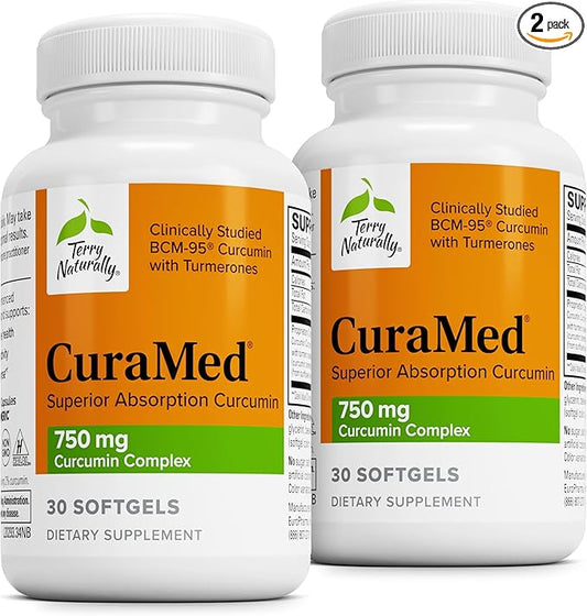 Terry Naturally CuraMed 750mg - Antioxidant Supplement for Brain & Heart Health - Supplement with High-Potency Curcumin Complex - Kidney, Liver & Immune Health Support - 30 Softgels (Pack of 2)