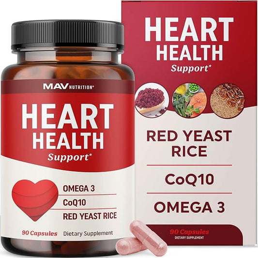 Red Yeast Rice with CoQ10 + Omega 3 for Healthy Cholesterol Support | 1200mg | Heart Health Support | Red Yeast Rice 1200 mg. Capsules | Non-GMO, Gluten-Free | Heart Health Supplements | 90 Ct