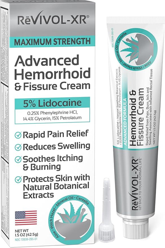 Advanced Hemorrhoid Treatment. 5% Lidocaine + Shrinks + Protects Skin + Aloe + Witch Hazel + Botanicals, External & Internal Use. Most Complete OTC Ointment & Fissure Cream, USA Made.