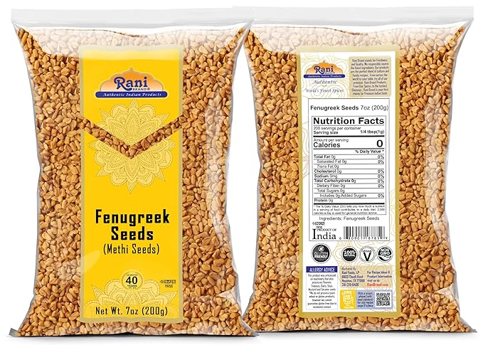 Rani Fenugreek (Methi) Seeds Whole 7oz (200g) Trigonella foenum graecum ~ All Natural | Vegan | Gluten Friendly | Non-GMO | Kosher | Indian Origin, used in cooking & Ayurvedic spice