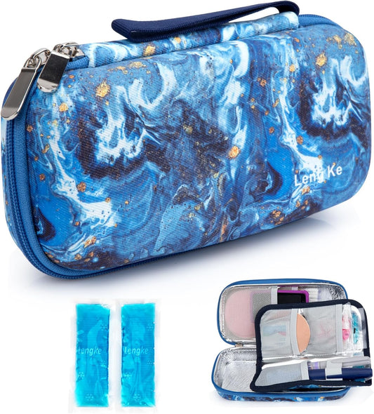 YOUSHARES Insulin Cooler Travel Case - Diabetic Insulated Organizer Portable Cooling Bag for Medication Cooling Insulation, Insulin Pen Case with 2 TSA Approved Cooler Ice Pack (Quicksand Gold)