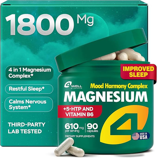 Magnesium for Sleep – Advanced Complex 610Mg with Glycinate, Citrate, Vitamin B6 for 3X Absorption & 5-HTP – Supports Sleep, Nighttime Relaxation, Nerve, Muscle, Bone & Energy Health