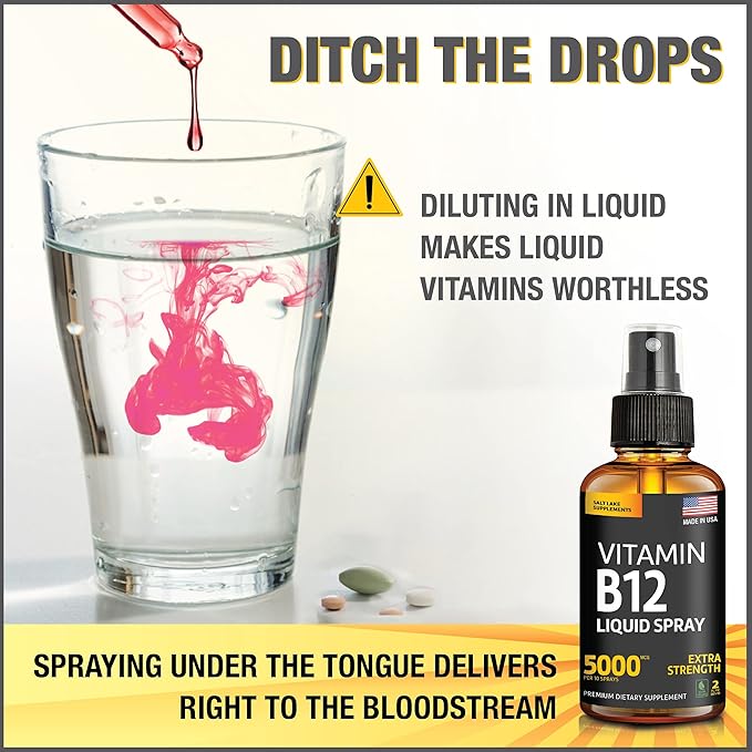 (2 Pack) - Liquid B12 Spray 5000 mcg - Vitamin B12 Sublingual - Vegan B12 Vitamin Spray - Methylcobalamin Vitamin B12 Liquid Boosts Energy & Mood - Gluten-Free & Non-GMO